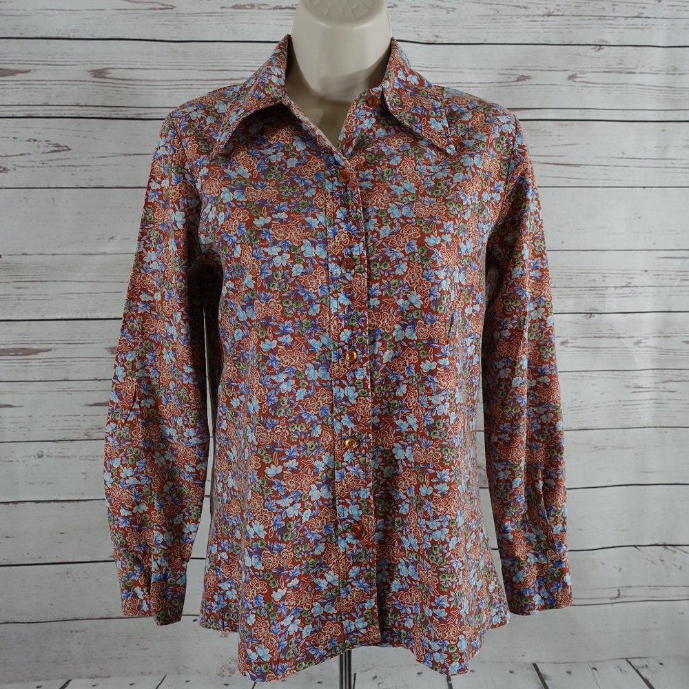 Vintage Land N Sea Button Up Floral Hippie Shirt